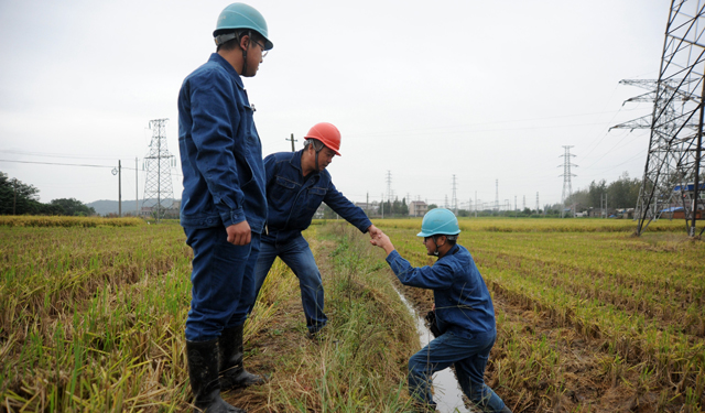 农村电气化网讯：10月17日，和县供电公司职工对过境的电力线路进行巡视检查。