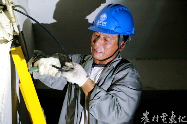 图为7月25日晚，安徽亳州利辛县供电公司抢修人员为该县县城10千伏五一广场西1号配变低压客户更换低压线路。作者：刘喆.jpg